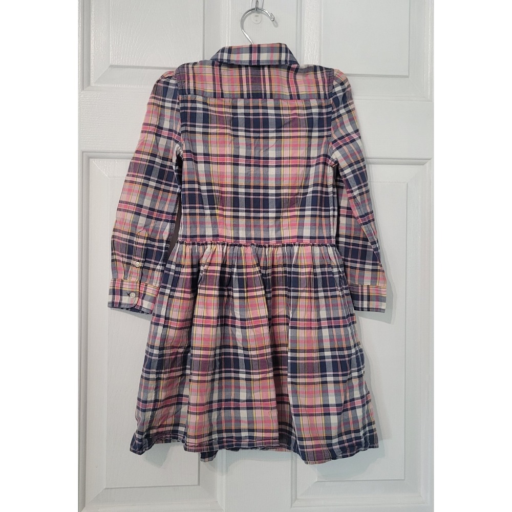 Polo Ralph Lauren Girls Plaid Shirt Dress Size 6 Pink Blue Cotton Long Sleeve - Picture 2 of 10